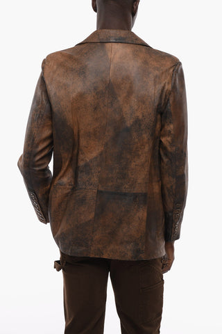 leather no vent peak lapel 2-button blazer