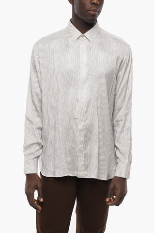 Striped Silk Shirt with Concealed Buttoning