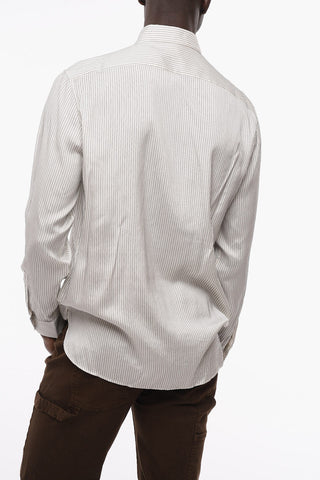 Striped Silk Shirt with Concealed Buttoning