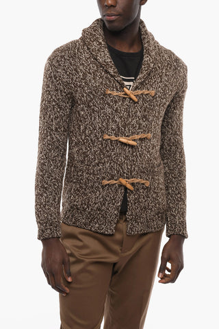 DENIM & SUPPLY Shawl Lapel Wool Blend Cardigan with Frogs