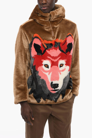 Eco-fur INTARSIA Jacquard Jacket with Half Zip