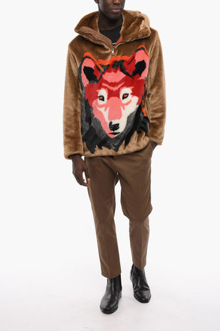Eco-fur INTARSIA Jacquard Jacket with Half Zip