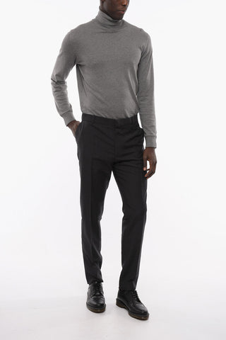 Mohair Blend Slim Fit Pants with Belt Loops
