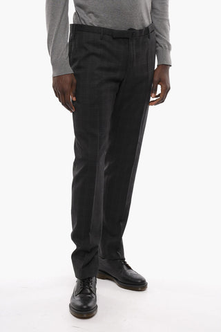 Wool-blend Slim-fit Trousers with Check Pattern