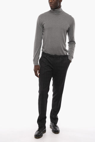Wool-blend Slim-fit Trousers with Check Pattern