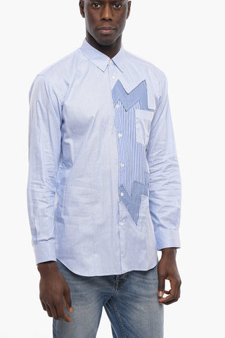 SHIRT Pinstriped Shirt with Patchwork Details