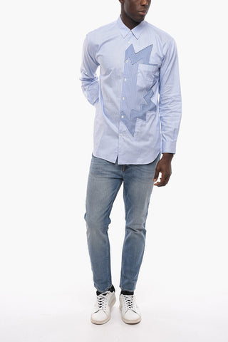 SHIRT Pinstriped Shirt with Patchwork Details