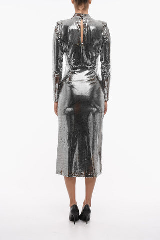 Holographic Effect EZRA Midi Dress with Decorative Gathers and Front Slit