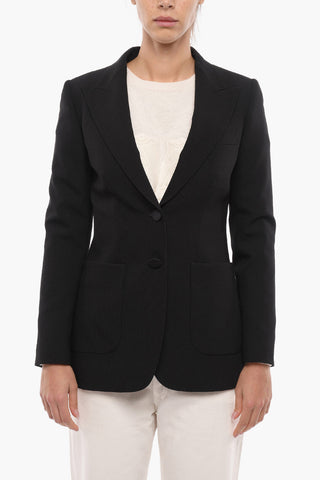 Virgin-wool Gabardine Blazer with Peak Lapel