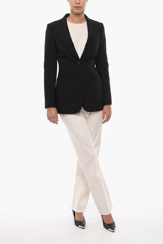 Virgin-wool Gabardine Blazer with Peak Lapel