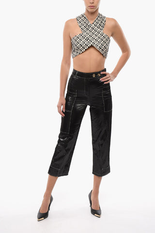 Coated-Fabric Cropped-Fit Cargo Pants
