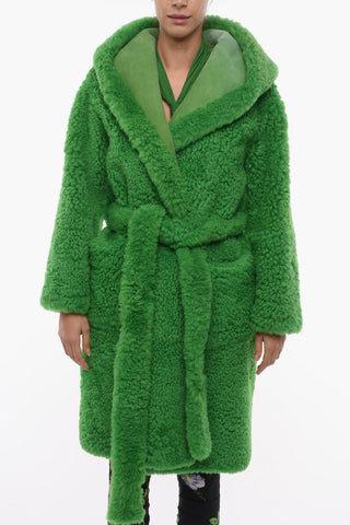 Lamb Fur Wrap Coat with Hood