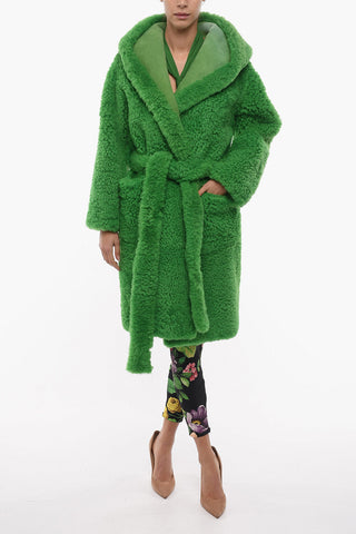 Lamb Fur Wrap Coat with Hood