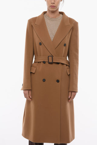 EXCLUSIVE GARMENT Flap Pockets Double-breasted Coat with Belt