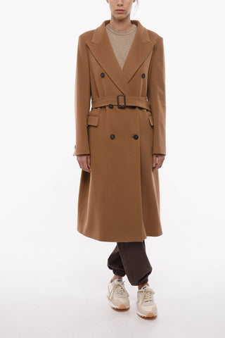 EXCLUSIVE GARMENT Flap Pockets Double-breasted Coat with Belt