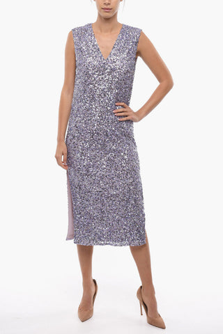 Sleeveless Dress DEENA with All-Over Sequins and Side Slits