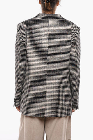 Houndstooth Wool Blend Blazer with Patch Pockets