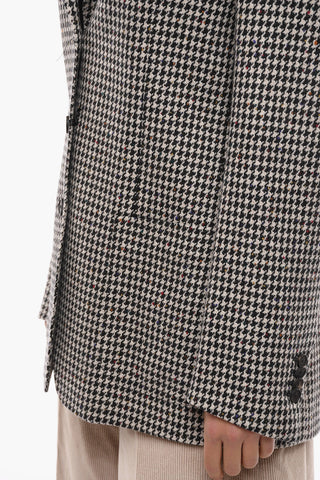 Houndstooth Wool Blend Blazer with Patch Pockets