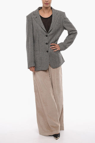 Houndstooth Wool Blend Blazer with Patch Pockets