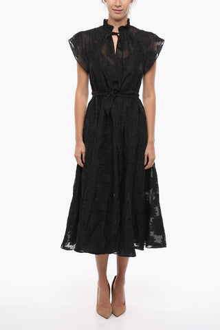 Devore Motif KAROOKH Maxi Dress with Belt at the Waist