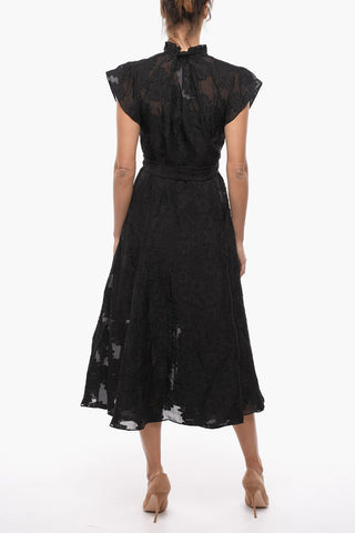 Devore Motif KAROOKH Maxi Dress with Belt at the Waist