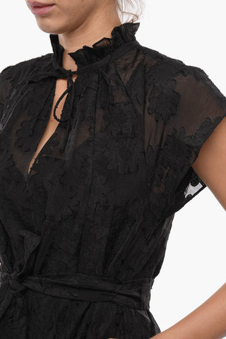 Devore Motif KAROOKH Maxi Dress with Belt at the Waist