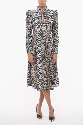 Animal Motif EMILY Maxi Dress with Ruffle and Jewel Button