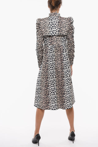 Animal Motif EMILY Maxi Dress with Ruffle and Jewel Button