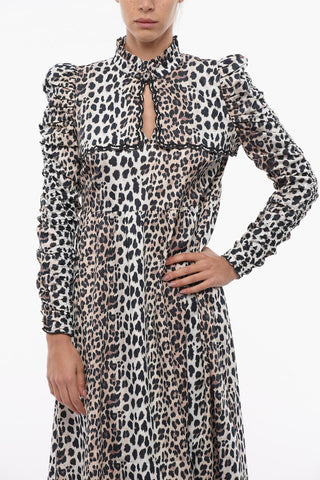 Animal Motif EMILY Maxi Dress with Ruffle and Jewel Button