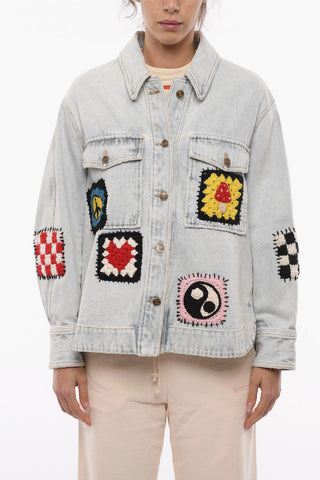 Oversize Denim Jacket with Crochet Details