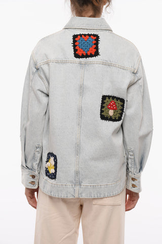 Oversize Denim Jacket with Crochet Details