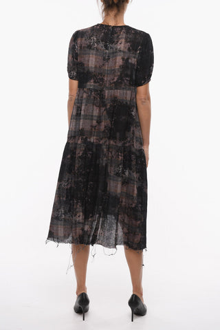 Acid Wash Effect Crew-neck Dress with Raw Cut