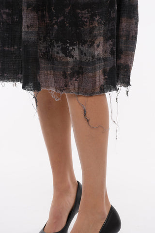 Acid Wash Effect Crew-neck Dress with Raw Cut