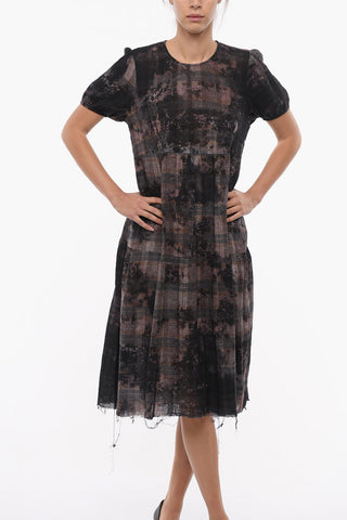 Acid Wash Effect Crew-neck Dress with Raw Cut