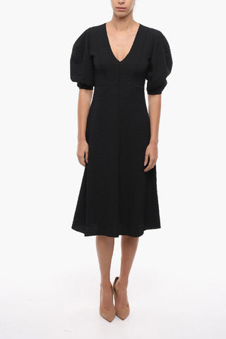Maxi Dress DARCY in Tessuto Seersucker con Maniche a Sbuffo