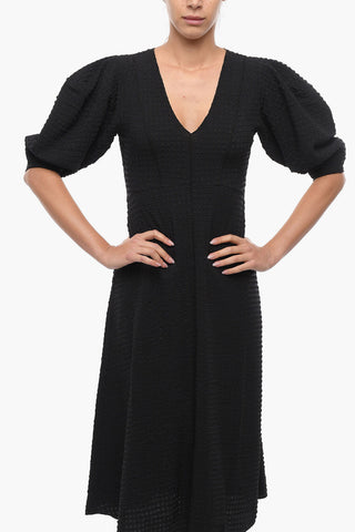 Maxi Dress DARCY in Tessuto Seersucker con Maniche a Sbuffo