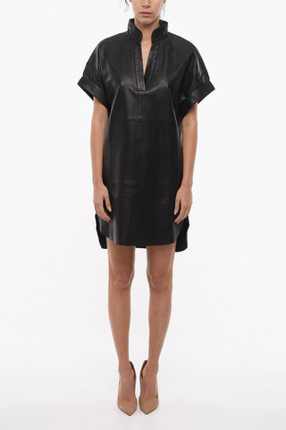 Leather EMMA Asymmetrical Dress with V-Neck