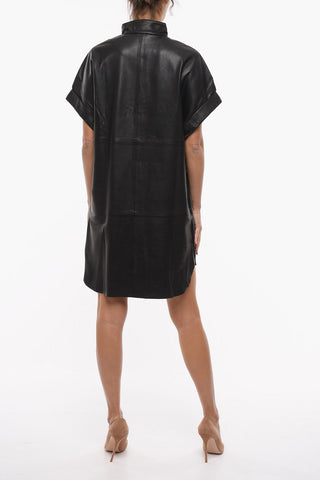 Leather EMMA Asymmetrical Dress with V-Neck