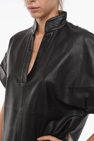 Leather EMMA Asymmetrical Dress with V-Neck