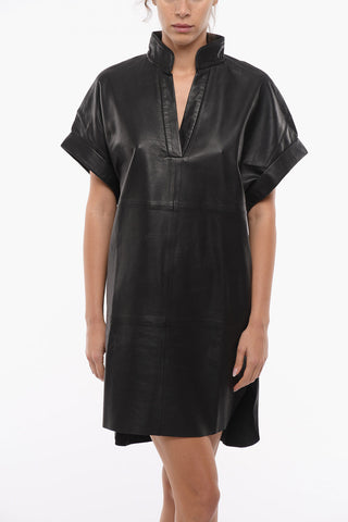 Leather EMMA Asymmetrical Dress with V-Neck
