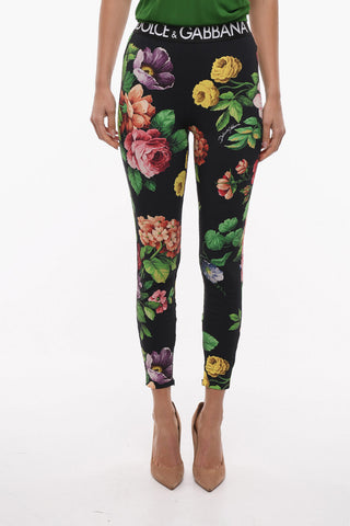 Floral Printed Leggings with Logoed Waistband
