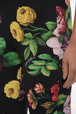 Floral Printed Leggings with Logoed Waistband