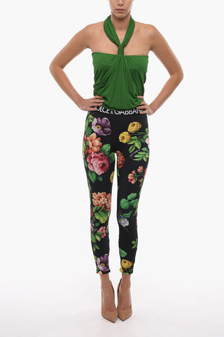 Floral Printed Leggings with Logoed Waistband