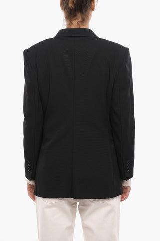 Tech-gabardine Double-breasted Blazer with Satin Peak Lapel