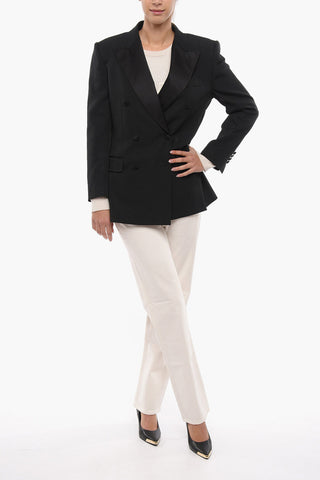Tech-gabardine Double-breasted Blazer with Satin Peak Lapel