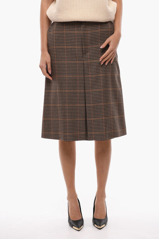 Houndstooth Pleated Skirt with Asymmetric Back in Denim