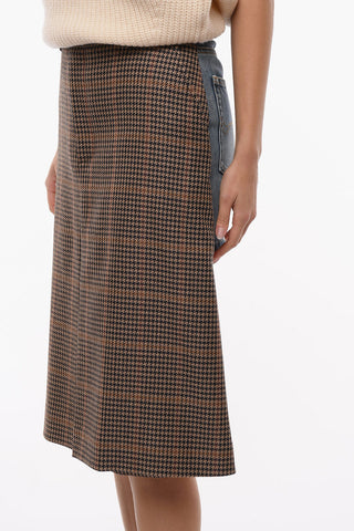 Houndstooth Pleated Skirt with Asymmetric Back in Denim