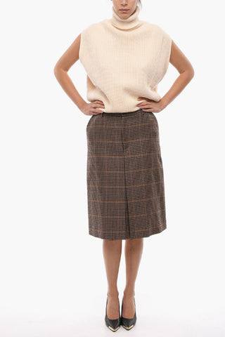 Houndstooth Pleated Skirt with Asymmetric Back in Denim