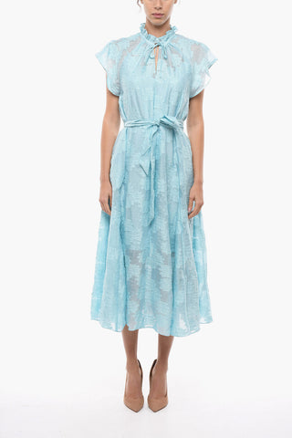 Devore Motif KAROOKH Maxi Dress with Belt at the Waist