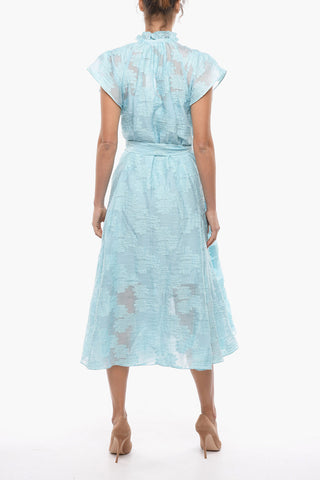 Devore Motif KAROOKH Maxi Dress with Belt at the Waist
